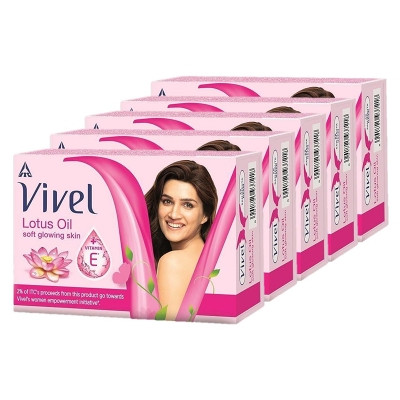 Picture of Indian product Vivel Lotus Oil Soft Glowing Skin Vitamin E Soap (pack of 5) 1pcs.. 100gm