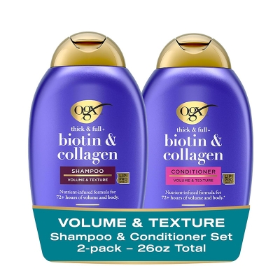Picture of International Italy Product OGX Thick & Full + Biotin & Collagen Volumizing Shampoo & Conditioner Set, Nutrient-Infused Conditioner with Vitamin B7 Biotin Gives Hair Volume & Body for 72+ Hours Used For Male /female -each..(385+385Ml)