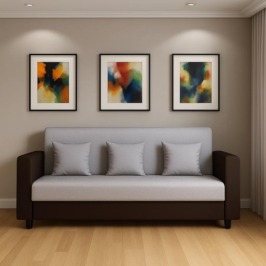 Picture of Lewis 3 Seater Sofa for Living Room Grey Without Cushion | Modern 3 Person Sofas | Premium Leather Sofa Set 3 Seater Couch for Guests Room Office Waiting Room Festival Gifts