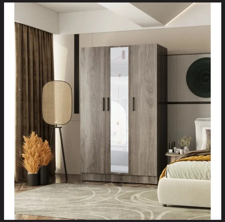 Picture of Armoire With 3 Doors With Ample Storage 1 Full View Mirrored Door Wardrobe, 3 part Almirah with Hanging Space & 5 Large sotorage shalve for your Clothes 72/48