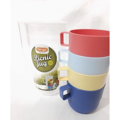 Picture of Plastic Jug With Multicolor Cup picnic jug Tea cup set with Jug - 5pcs Set