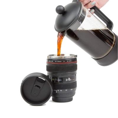 Picture of Camera Lens Mugs For Coffee  Steel Insulated Camera Lens Coffee Travel Mug(Black)