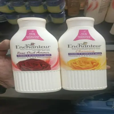 Picture of Enchanteur Romantic,Charming, Rose Satin Smooth Perfumed Lotion with Vitamin A, C, E and Niacinamide 400ML Made In Malaysia