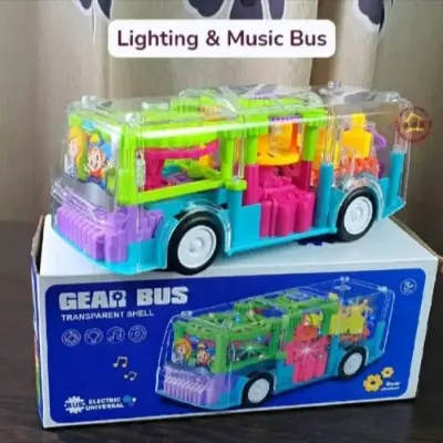 Picture of Transparent Shell Bus with Flashing Light Toy for Kids Concept Musical Bus Toy