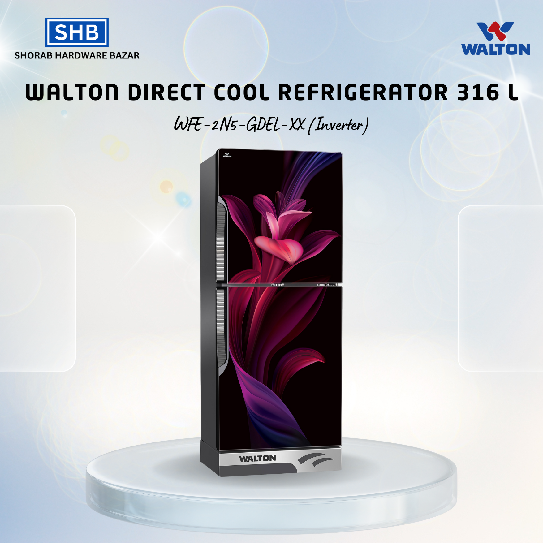 Picture of Walton Direct Cool Refrigerator 316 L WFE-2N5-GDEL-XX (Inverter) 