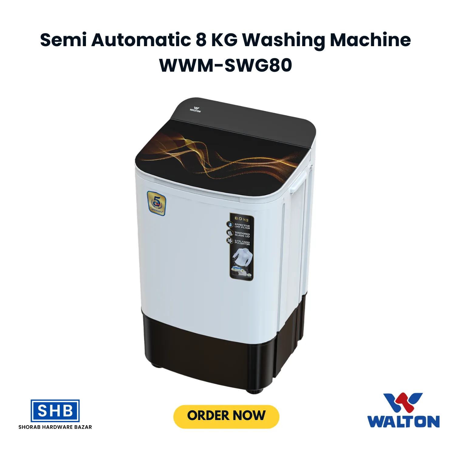 Picture of Walton Semi Automatic 8 KG Washing Machine WWM-SWG80 (White)