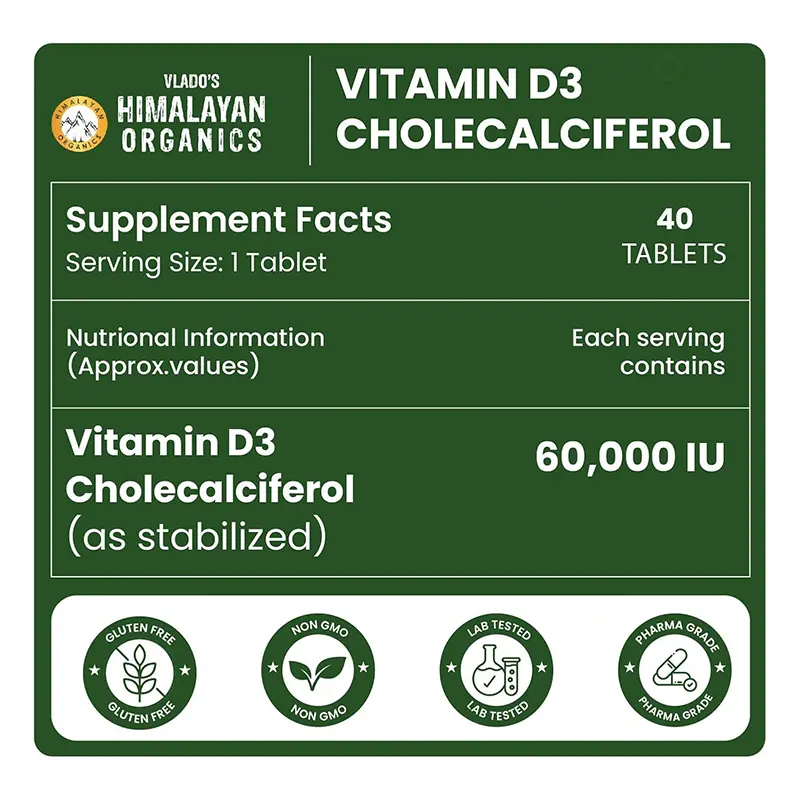 Picture of Vitamin D3 60000 IU Tablets | Orange Flavour - 40 Tablets