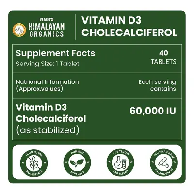 Picture of Vitamin D3 60000 IU Tablets | Orange Flavour - 40 Tablets