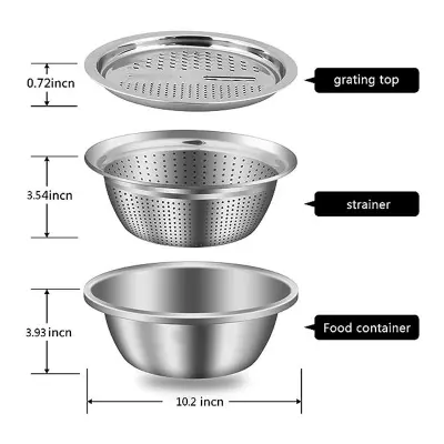 Picture of Silver 3 in 1 Stainless Steel Drain Basket Vegetable Cutter Kitchen