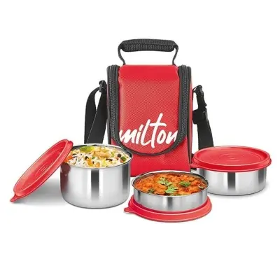 Picture of Milton Tasty 3 Stainless Steel Containers wt Lunch Bag, Red