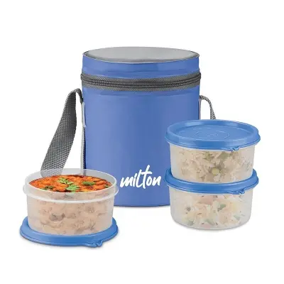 Picture of MILTON Softline Foodie Tiffin Insulated Lunch Box, Set of 3, (280 ml Each), Blue | Leak Proof | Microwave Safe | Odour Proof | Light Weight | Easy to Carry | Food Grade