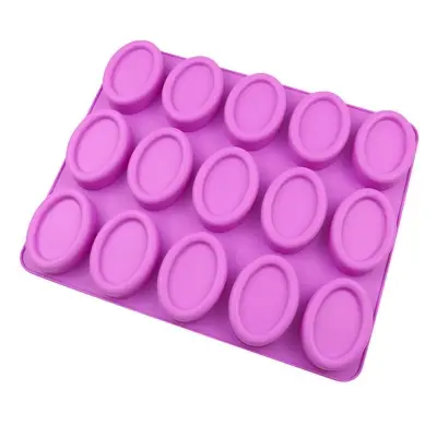 Picture of 15 Cavities Oval Silicone Soap Mold Purple Circular DIY Candle Resin Making Set Chocolate Jelly Biscuit Cake Ice Mould