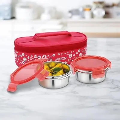 Picture of Milton Lifestyle Lunch Stainless Steel Lunch Box, 2 Containers, Lid & jacket multi colour