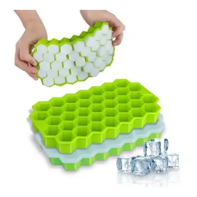 Picture of Flexible Silicone Honeycomb Shape 37 Cavity Ice Cube Tray Mold Tray for Freezer Mold Small Cubes Easy Release Whiskey Fridge Bar Soft Smooth Rubber Ice Tray (Silicone ICE Tray (WITH LID)