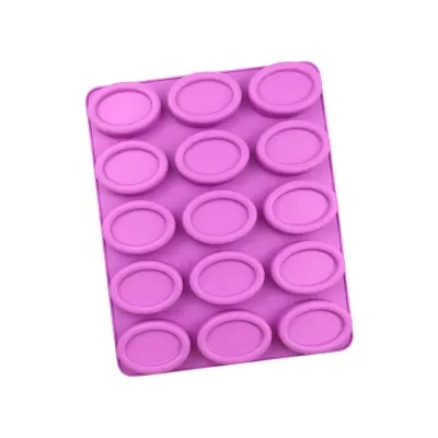 Picture of 15 Cavities Oval Silicone Soap Mold Purple Circular DIY Candle Resin Making Set Chocolate Jelly Biscuit Cake Ice Mould