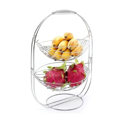 Picture of Fruit Basket Stand 2-Tier Stainless Steel Stand for Fruit and Vegetables Fruit Bowl Metal for Fruit/Bread/Snacks/Sweets/Vegetables Display Stand