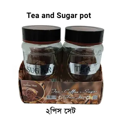 Picture of Clear Glass Tea & Sugar Jar Set – 2 Piece Kitchen Storage Pot with Airtight Black Lids