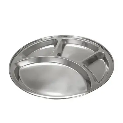Picture of Divided Plate 4 Section - Round 4 Compartment Stainless Steel Plate