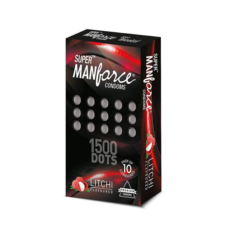 Picture of Manforce Super 1500 Dots Litchi Flavour Condom 10 Pcs