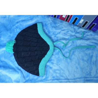 Picture of PomPom Autumn Winter Baby Unisex Hat – Warm Knitted Infant Bonnet, Kids Accessories-Blue