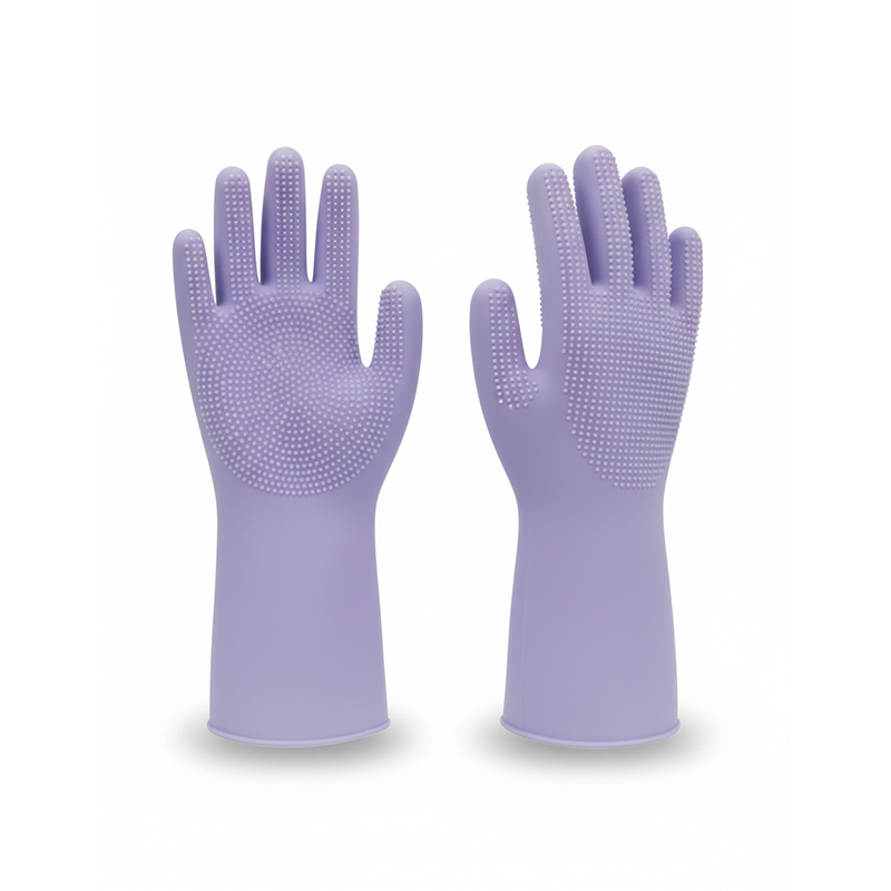 Picture of Silicone Dish Washing Kitchen Hand Gloves 2 pcs ( Purple) - Purple