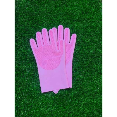 Picture of Silicone Dish Washing Kitchen Hand Gloves  ( Light Pink)- 1 Pair - Pink