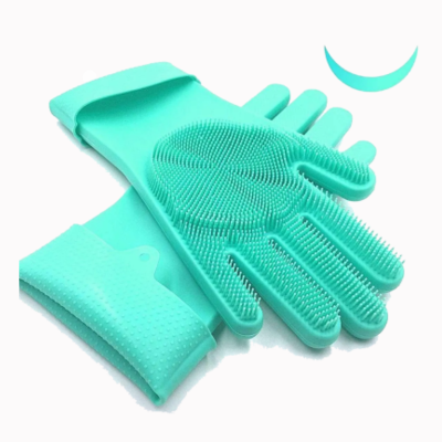 Picture of Silicone Dish Washing Kitchen Hand Gloves ( Light Cyan)- 1 Pair - Cyan