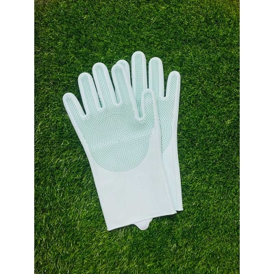 Picture of Silicone Dish Washing Kitchen Hand Gloves ( Light Cyan)- 1 Pair - Cyan