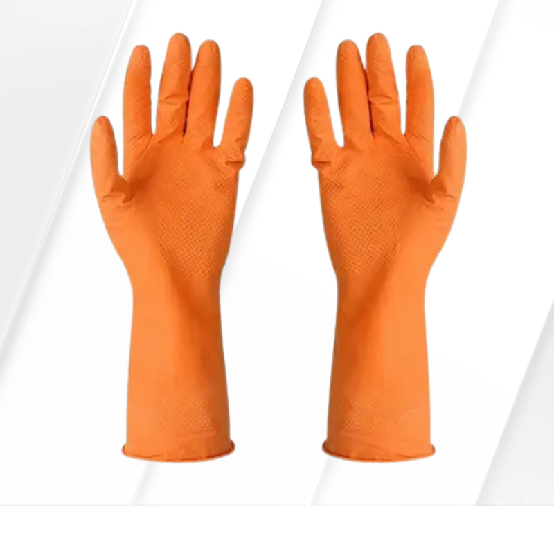 Picture of Rubber Safety Hand Gloves Kitchen & Multiple Use ( Orange )-1 Pair - Orange