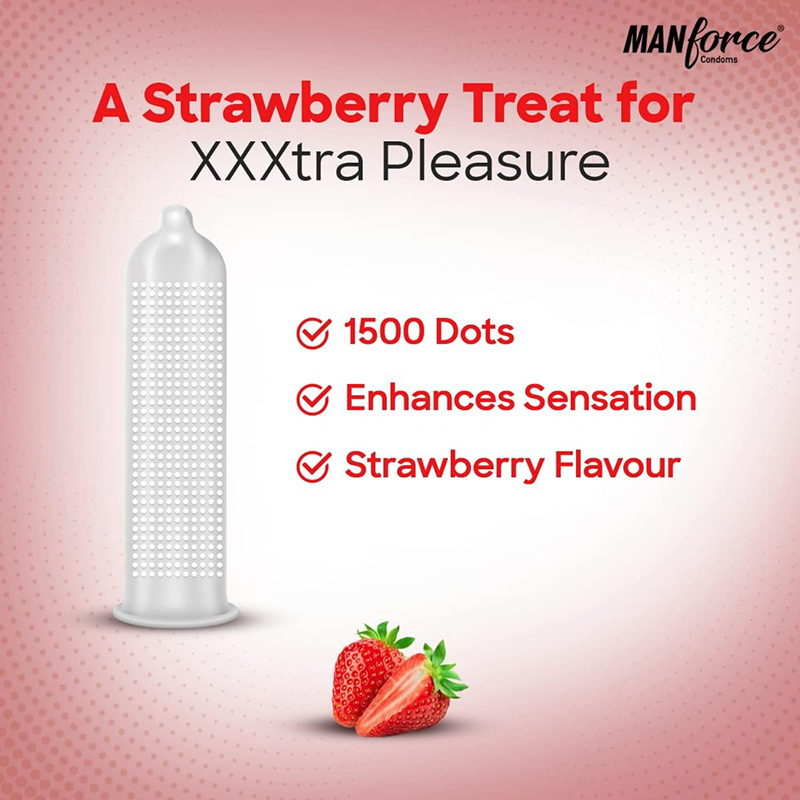 Picture of Manforce 1500 Dots Strawberry Flavoured condom - 3 pcs