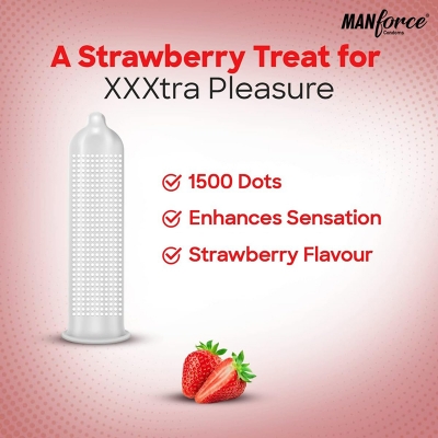 Picture of Manforce 1500 Dots Strawberry Flavoured condom - 3 pcs