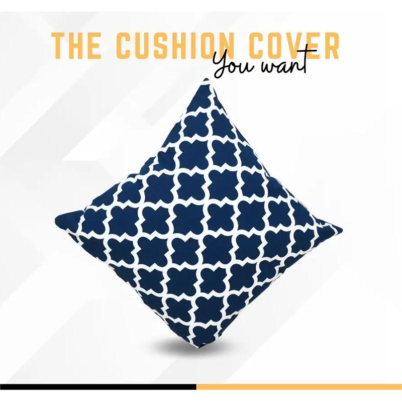 Picture of Cotton Cushion Cover Navy Blue & White 14″x 14″ - Navy Blue