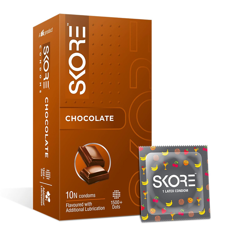 Picture of Skore Chocolate Flavoured 1500+ Dots Condom 10 Pcs Pack - Chocolate