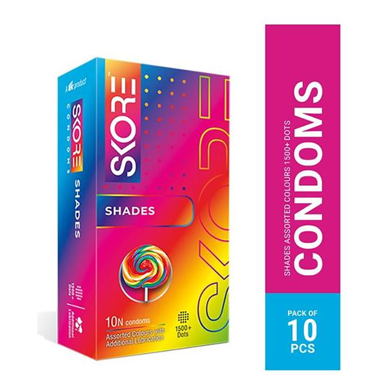 Picture of Skore Shades Assorted Colours 1500+ Dotted Condom - 10Pcs Pack - Multicolor