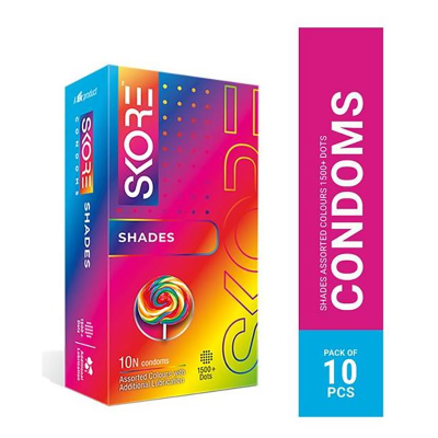 Picture of Skore Shades Assorted Colours 1500+ Dotted Condom - 10Pcs Pack - Multicolor