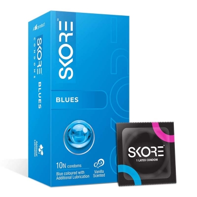 Picture of Skore Blues Flavored with Extra Lubrication Condom - 10pcs Pack - Blue