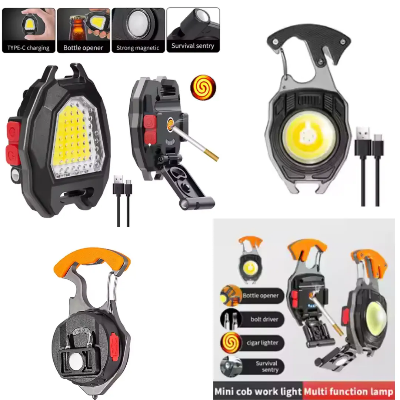 Picture of 3 Gear Mini Rechargeable Flashlight Pocket Keychain Torch Cigarette Lighter COB Light With Screwdriver Wrench Tactical Lantern