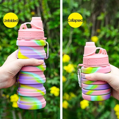 Picture of BZY Foldable Drinking Water Bottle Leakproof Fold Silicone Water Bottles Cup With Straw Outdoor Hiking Camping 500ml { Multi Color }