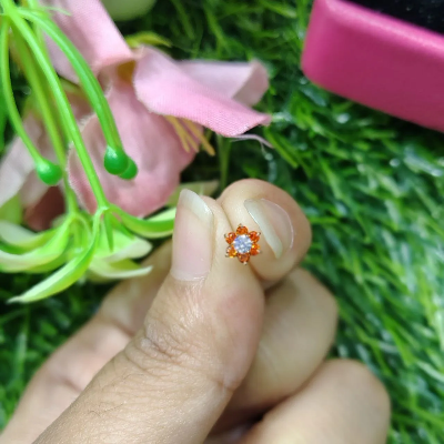 Picture of Traditional Gold Seven Stone Mossanite  Nose Pin -7 Mm (With gift box)