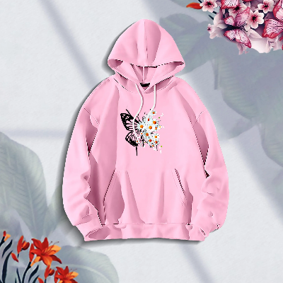Picture of Premium Comfortable (Sunflower Butterflies-Pink) Ladies winter hoodie