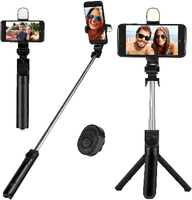 Picture of Q07 Foldable Mini Tripod & Selfi Stick with LED Light Bluetooth Remote Shutter