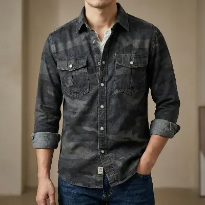 Picture of Full sleeves double pocket kemo printed Shirt