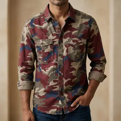 Picture of Full sleeves double pocket kemo printed Shirt
