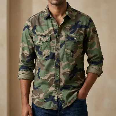 Picture of Full sleeves double pocket kemo printed Shirt