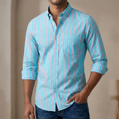 Picture of Men's  long sleeve stripe / print shirt