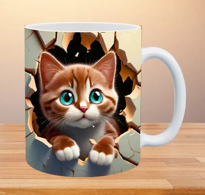 Picture of 3D Cat Hole In A Wall Design Mug