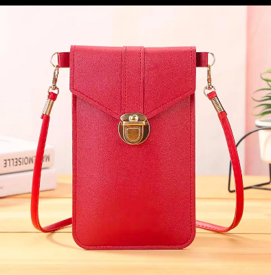 Picture of Women's PU Leather Phone Holder With Neck Strap Wallets Touch Screen Bags(Red)