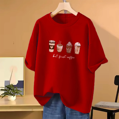 Picture of Drop shoulder T-shirt for Women (Red)