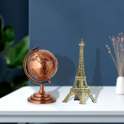Picture of World Map 3D Rotating Glove Decoration Bronze   Color & Eiffel Tower Metal Showpiece Decoration Gift