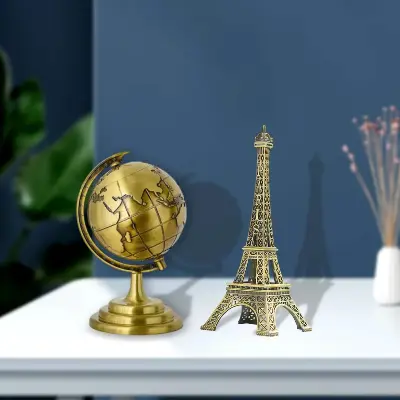 Picture of World Map 3D Rotating Glove Decoration Gift- Golden & Eiffel Tower Metal Showpiece Decoration Gift